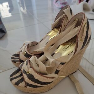 Michael Kors Zebra Print Wedges - Black and Tan